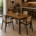 Ver imagem 1 de Conjunto Sala de Jantar Mesa Retangular 4 Lugares com 4 Cadeiras Monaco Rattan - Preto e Nude