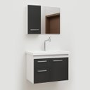 Ver imagem 2 de Gabinete Armario para Banheiro 58cm Sonny com Pia e Espelho Fimap Branco Grafite