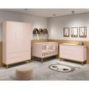 Ver imagem 4 de Dormitório Infantil Classic 3 Portas, Cômoda 1 Porta e Berço Rosa Fosco com Pés Amadeirado -