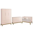 Ver imagem 1 de Dormitório Infantil Classic 3 Portas, Cômoda 1 Porta e Berço Rosa Fosco com Pés Amadeirado -