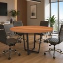 Ver imagem 1 de Mesa Reunião Escritório Redonda Industrial 110cm em MDF com Pés em Metal Executive