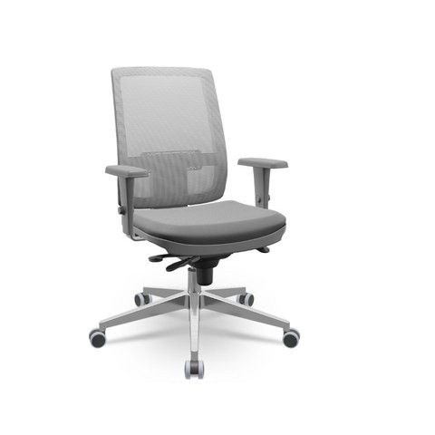 Cadeira Brizza Presidente Plaxmetal Tela Cinza Base Aluminio 3d Slider Vinil Cinza T49