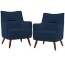 Ver imagem 1 de Kit 02 Poltronas Decorativa Fixa Pés de Madeira Isabella D02 Veludo Azul Marinho B-304 - Lyam