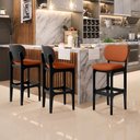 Ver imagem 2 de Kit 03 Banquetas Alta Bar Cozinha Sala Jantar Fixa Betta L02 Preto Tecido Terracota - Lyam Decor
