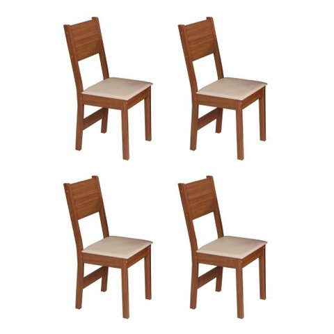 Kit 4 Cadeiras Pérola Mdf Assento Estofado Tecido Bagum Bege