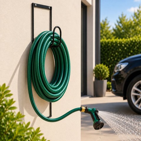 Suporte para Mangueira em Aço Parede Jardim Resistente Organizador Fácil Instalação 20x30cm