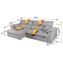 Sofá Retrátil Reclinável 2,50m Nivus Cinza c/ Molas Ensacadas - King House - 2