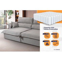 Sofá Retrátil Reclinável 2,50m Nivus Cinza c/ Molas Ensacadas - King House - 3