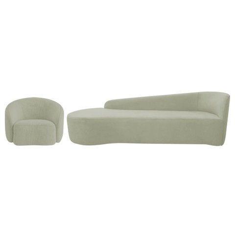 Kit Divã Recamier Orgânico França 200cm Lado Esquerdo e Poltrona Amore Bouclé