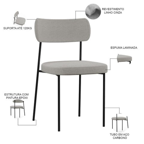 Kit 08 Cadeiras Estofada para Sala de Jantar F01 Cinza