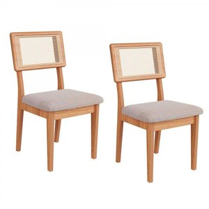 Conjunto 02 Cadeiras de Jantar com Assento Estofado e Encosto com Tela Palhinha Ca35 Dalla Costa
