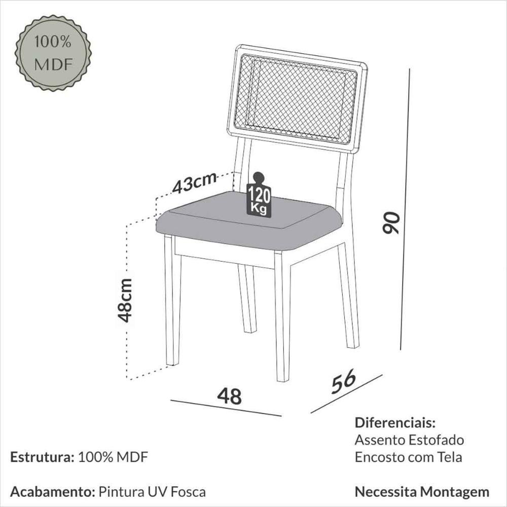 Kit 2 Cadeiras para Sala de Jantar com Tela Sintética 90 Cm Cor:freijó com Bege Rústico - 4