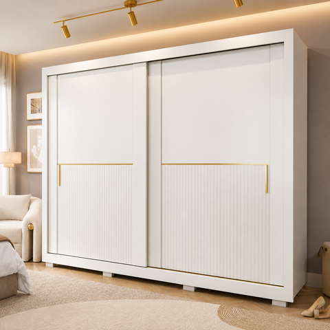 Guarda-Roupa Casal Catarina 2 Portas de Correr 4 Gavetas com Espelhos e Pés 100 MDF Pm Home