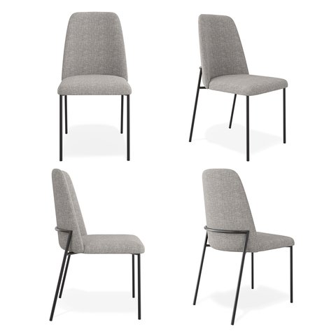 Kit 4 Cadeiras Estofadas Lucy Aço Carbono Linho Cinza