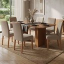 Ver imagem 2 de Mesa de Jantar Ester Mdf com 6 Cadeiras Estofadas Linho Bege Molci