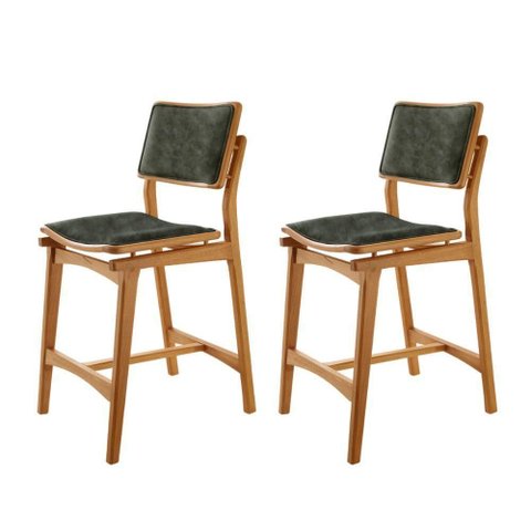 Conjunto com 2 Banquetas Eva Moderna Jade Imbuia Natural