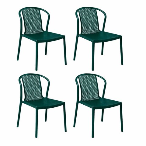 Kit 4 Cadeiras Tramontina Louise Verde Empilhável em Polipropileno