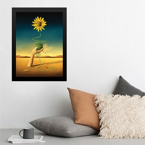 Quadro Salvador Dalí Margarida Amarela 45x34cm - com Vidro:madeira Branca