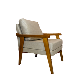 Poltrona Decorativa Mona Luxo Braço Nogueira:linho Bege - 5