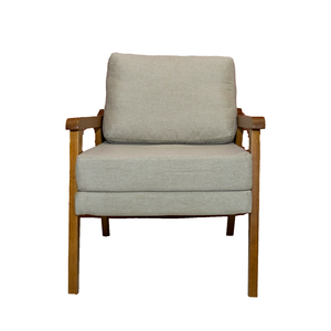 Poltrona Decorativa Mona Luxo Braço Nogueira:linho Bege