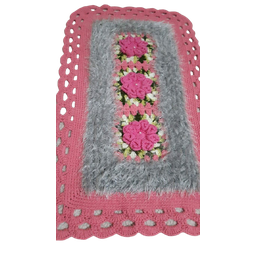 Tapete de crochê rosa e cinza Artesanal - 2