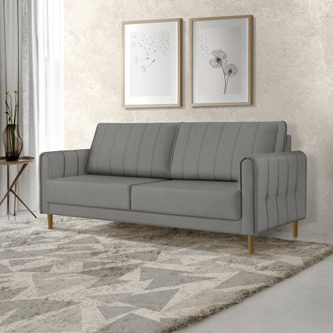 Sofá Living Biagio Pés Madeira 2,40m - Fortbello Estofados:cinza