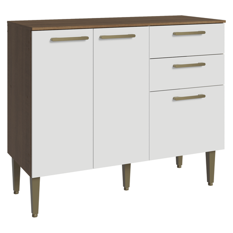 Balcão Gabinete de Pia 105 cm 3 Portas 2 Gavetas Rustic/Branco Lille Madesa