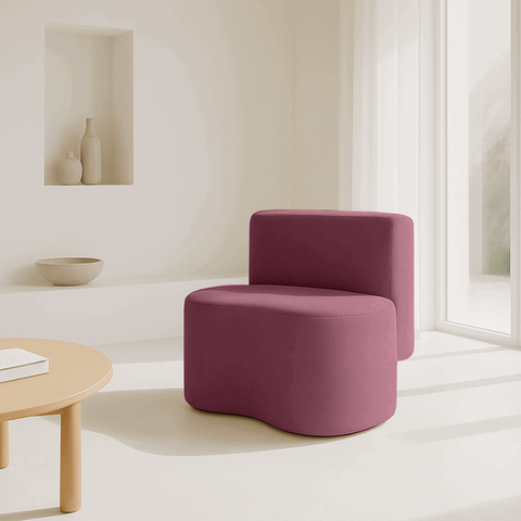 Puff Orgânico Feijão com Encosto Curvo Redondo Sala Resistente Confortável Suede:suede Rose