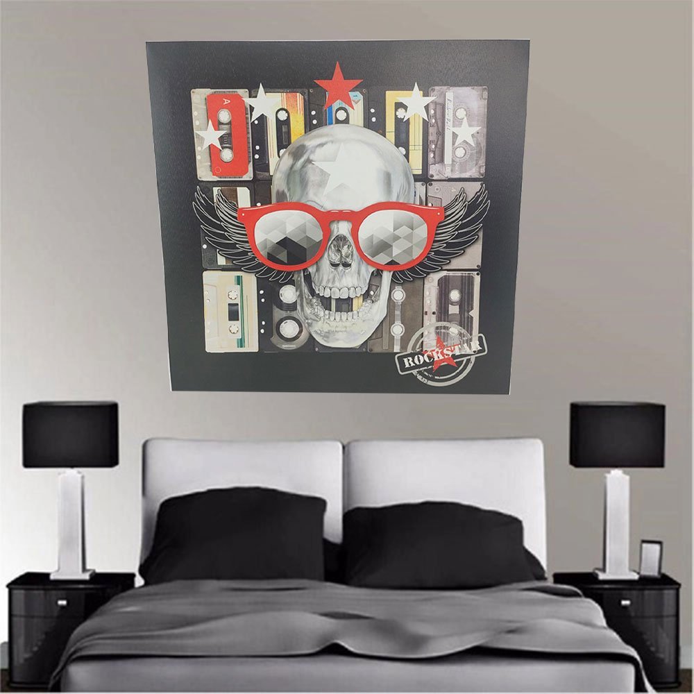 Quadro Decorativo Rockstar Caveira Banda Musica Moldura 50x50 Enfeite Sala Quarto Parede Decoraçao A - 7