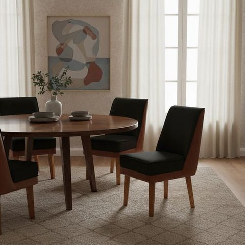 Kit 6 Cadeiras Virgínia Linho Preto Courissimo Nozes Linho Nozes Preto