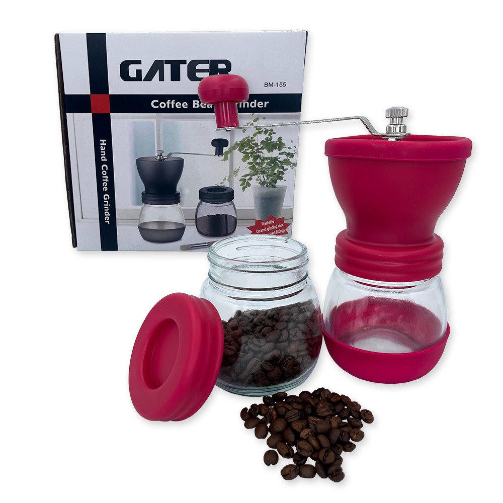 Moedor de Café Manual Vidro Plastico Inox Ceramica - Rosa