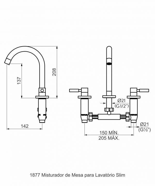 Misturador para Lavatório Mesa Dn15 Slim Perflex - 3