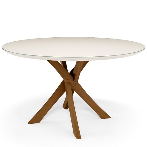 Mesa De Jantar 4 Lugares Tampo de Vidro Redonda Cora 120 cm M04 Off White - Lyam Lyam Decor