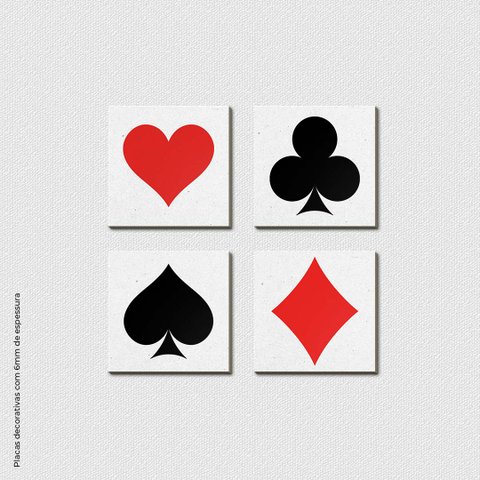 Naipes - Quadro ou Placa Decorativa com 4 Peças É Decoração Quadros e Placas Decorativas 6mm - Placa