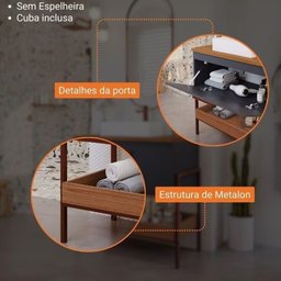 Gabinete para Banheiro 80cm Mdf Porta e Prateleira Cappuccino - 5