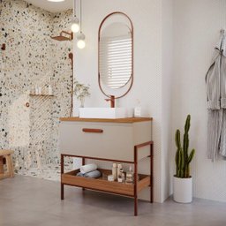 Gabinete para Banheiro 80cm Mdf Porta e Prateleira Cappuccino - 2
