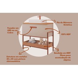 Gabinete para Banheiro 80cm Mdf Porta e Prateleira Cappuccino - 6