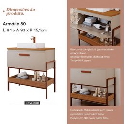 Gabinete para Banheiro 80cm Mdf Porta e Prateleira Cappuccino - 3