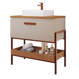 Gabinete para Banheiro 80cm Mdf Porta e Prateleira Cappuccino - 1