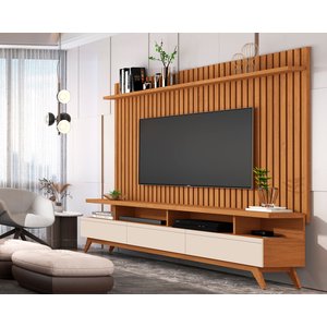 Painel Ripado Classic Sala Estar com Rack Vivare Wood - 2 Cores:nature/offwhite