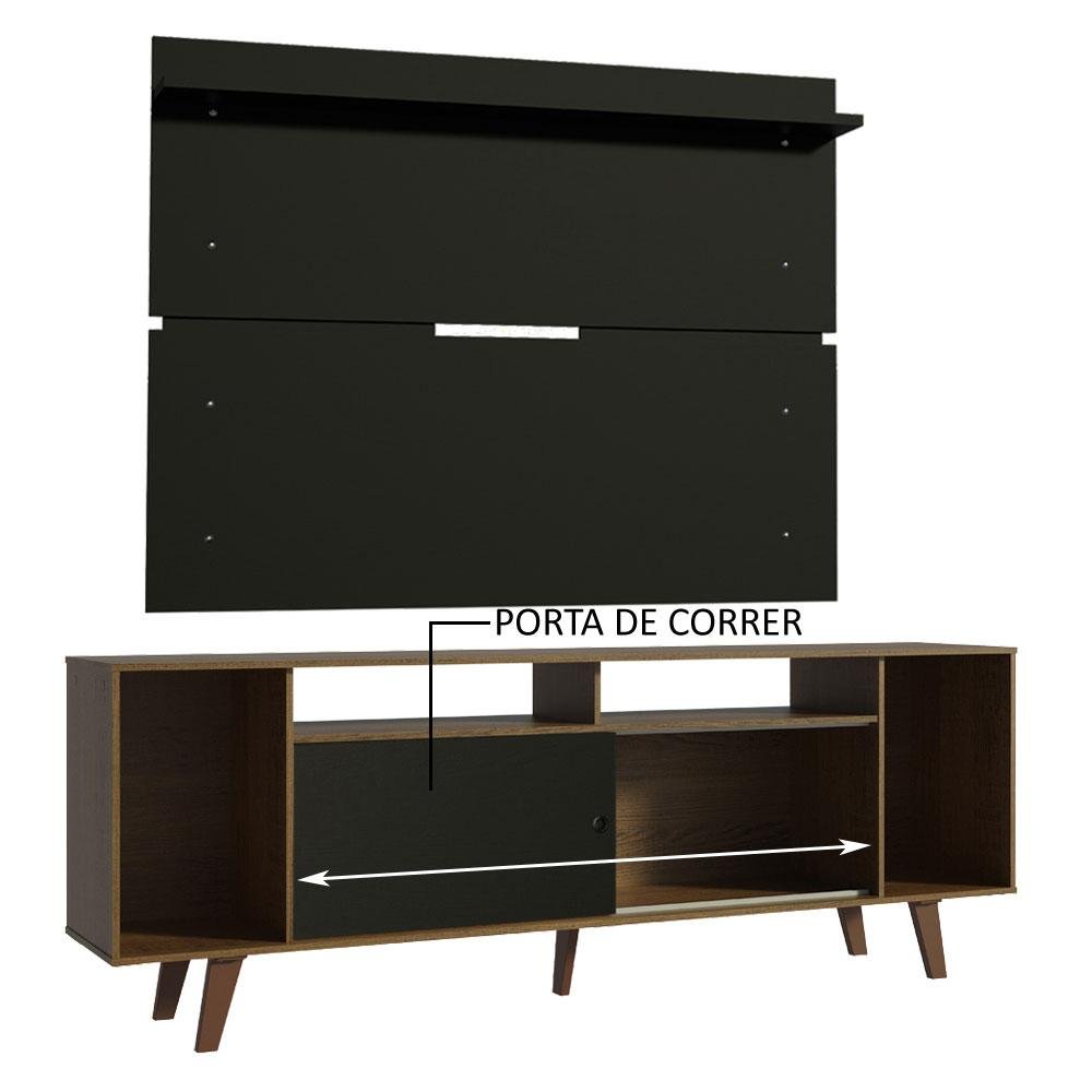 Rack Madesa Cancun com Pés e Painel para Tv até 65 Polegadas - Rustic/preto 7kd8 - 5