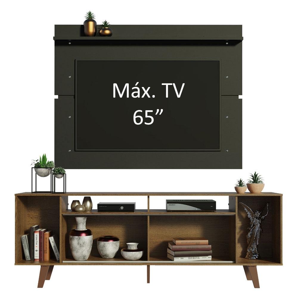 Rack Madesa Cancun com Pés e Painel para Tv até 65 Polegadas - Rustic/preto 7kd8 - 4