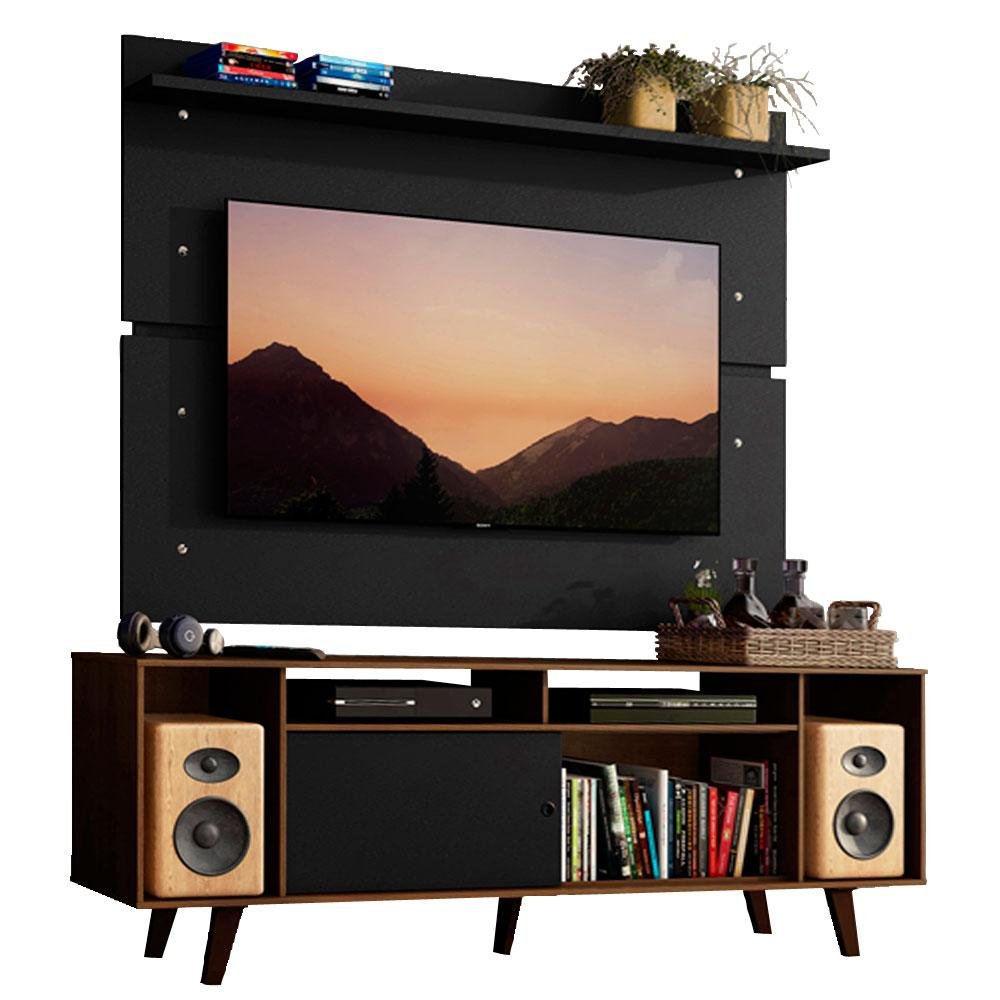 Rack Madesa Cancun com Pés e Painel para Tv até 65 Polegadas - Rustic/preto 7kd8 - 2