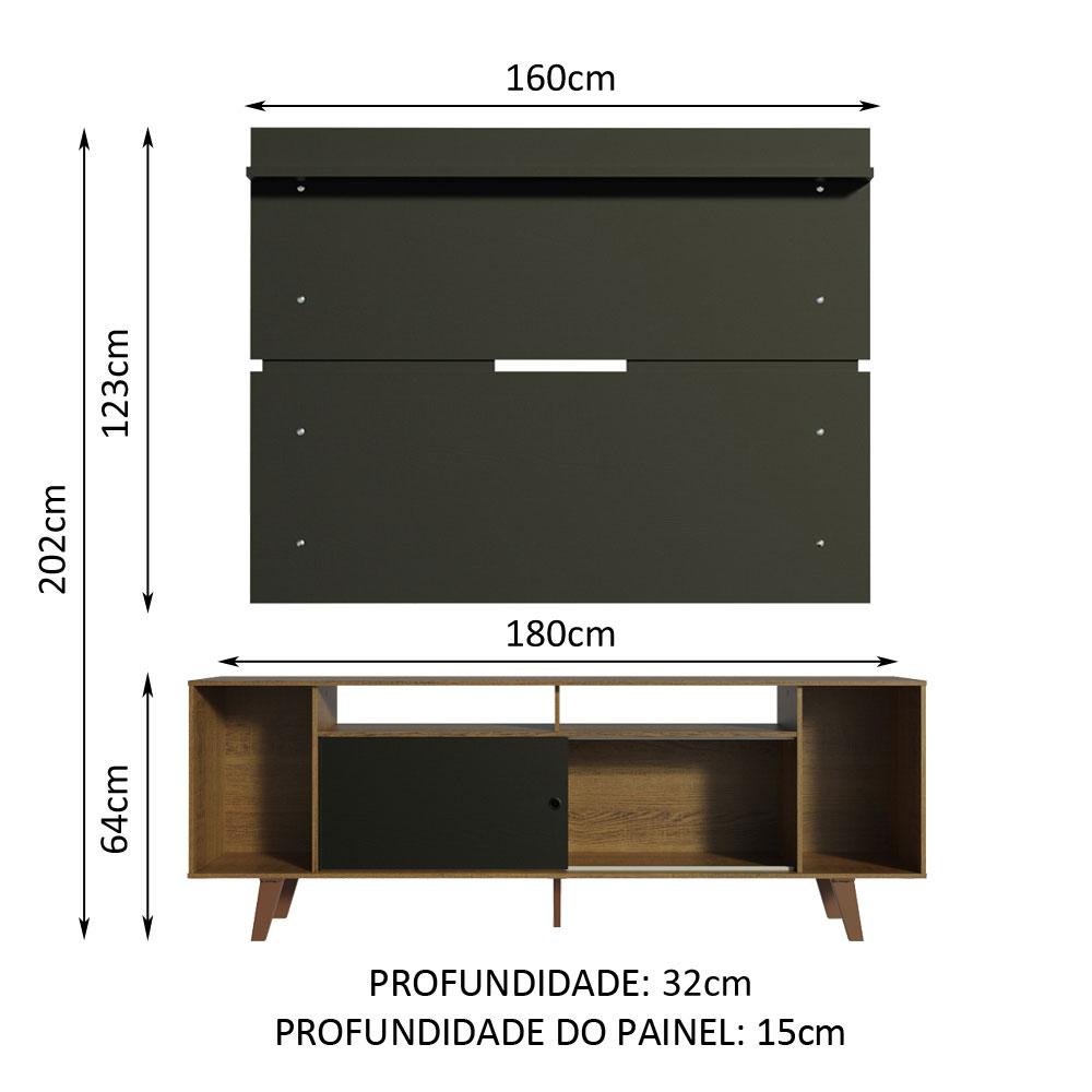 Rack Madesa Cancun com Pés e Painel para Tv até 65 Polegadas - Rustic/preto 7kd8 - 3