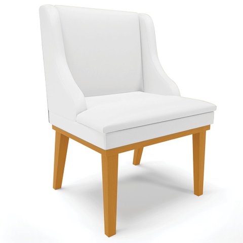 Poltrona Decorativa Base Fixa de Madeira Firenze Corino Branco/Castanho - Gran Belo