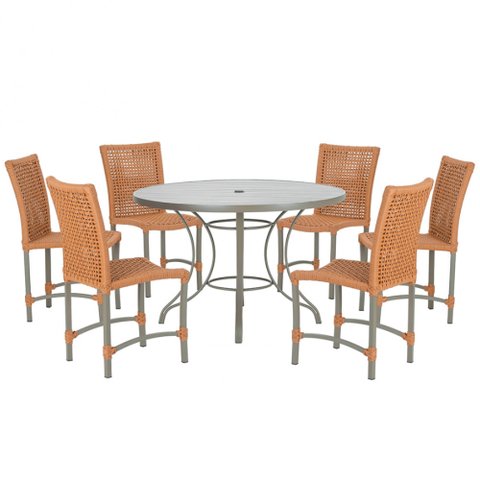 Mesa Ascoli 120 Cm com 6 Cadeiras Cannes de Alumínio, Pintura Fendi e Trama Tela de Corda Náutica