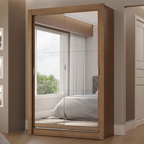 Guarda-roupa Solteiro 2 Portas de Correr com Espelhos 2 Gavetas Rustic Vivare Madesa