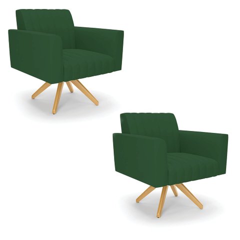 Kit 2 Poltronas Giratória Viena Gomada Veludo Base de Madeira MA30 - D’Rossi Verde