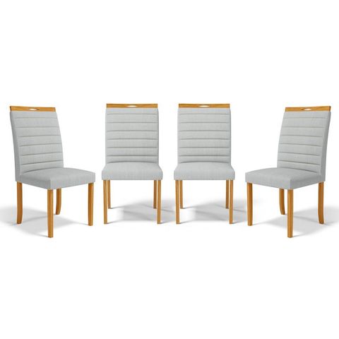 Kit com 4 Cadeiras Sara Madeira Maciça Estofadas para Mesa de Jantar Linho Cinza 407