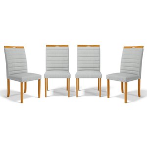Kit com 4 Cadeiras Sara Madeira Maciça Estofadas para Mesa de Jantar Linho Cinza 407